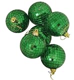 Pack of 6 Christmas Green Mirrored Glass Disco Ball Christmas Ornaments 2.5