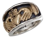 Sterling Silver Mens Bronze Claddagh Heart in Hands Band Ring
