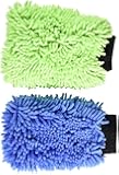(2-Pack) THE RAG COMPANY Premium Soft Microfiber Chenille Knobby SCRATCH-FREE, LINT-FREE Wash Mitts, One Royal Blue and One Lime Green
