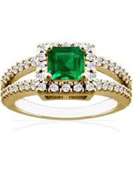 14K Yellow Gold Princess Cut Emerald Ring With Sidestones