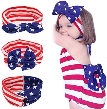 American Flag Headband, USA Headband, America Headband, USA Turban, American Flag Head Wrap, Us Headband,4th Of July Independence Patriotic Toddler Newborn Baby Girl Headband 3 Pack