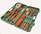 18 piece Wood Handle BBQ Tool Set with Protective Case