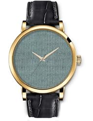 SPRAWL Aanalog Fashion Series Gold Ladies Watches of Genuine Black Leather Strap,Unique Wrist Watch for Women Girls Designed with Grayish green fabric texture