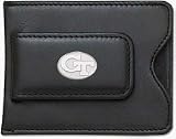 Georgia Tech Yellow Jackets Sterling Silver Oval GT on Black Leather Money Clip / Credit Card Hol