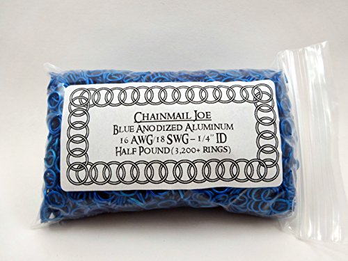 1/2 Pound Blue Anodized Aluminum Jump Rings 18G 1/4" ID (3200+ Rings!)