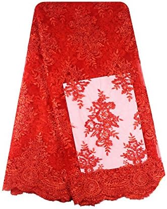 5 Yards/Piece African French Lace Fabric High Quality African Tulle Lace Fabric For African Fashion Apparel for Occasion,Wedding,Party etc (red)