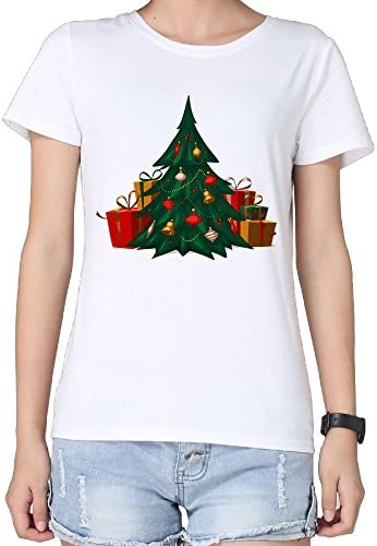 2016 New Heavy Cotton Graphic T Shirts Christmas Tree White Shirt Female Short-Sleeve