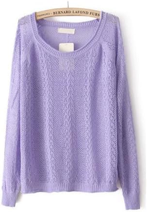 Purple Long Sleeve Hollow Pullover Sweater