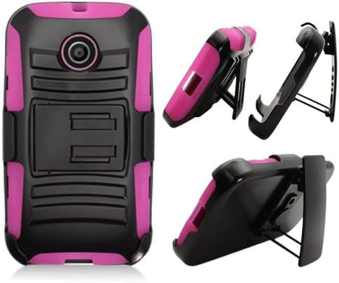 Phone Case for Straight Talk Moto E Xt830c Pink Edge Cover Kickstand Combo Holster Belt Clip for Moto E 2014 Model 4.3 Inches