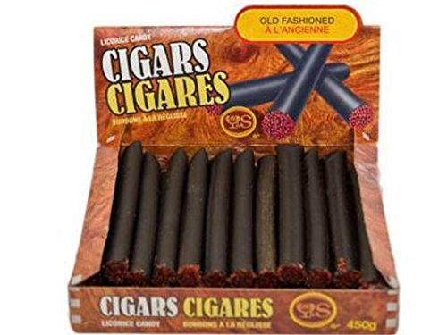 Licorice Old Fashion Black Licorice Cigars with Authentic Look Red Glow Tip in Genuine Wood Look Cigar Case Packed with 24 Licorice Cigars