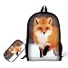 School Backpack with Pencil Bag,3D Fox Pattern for Age 6-15 Kids boys girls