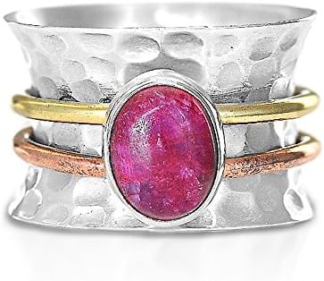 Sterling Silver Ring 925 Lab Created Ruby Spinner Meditation size 7.5