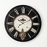 RETRO FRENCH STYLE CLOCK "KENSINGTON STATION" WITH PENDULUM SHABBY CHIC 23" DIAMETER #04