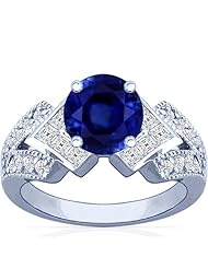Platinum Round Cut Blue Sapphire Ring With Sidestones (GIA Certificate)