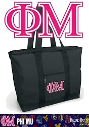 Phi Mu Tote Bag Black Deluxe Phi Mu Design - For Travel or Beach Best Unique Gift Ideas for Her, Women, or Ladies