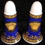 Versace By Rosenthal Gorgona Medusa Blue 4 Inch Porcelain Salt & Pepper