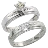 Sterling Silver 2-Piece Diamond Engagement Ring Set, w/ 0.08 Carat Brilliant Cut Diamonds, 3/16 in. (5mm) wide, Size 9