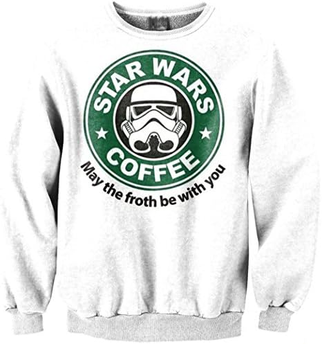 East Love Women Emoji Monkey Print 3d Pullover Sweater Crewneck Sweatshirt (Starbucks 1)