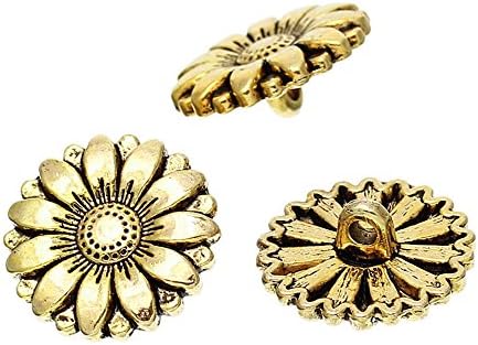 Sunflower Carved Sewing Metal Buttons Crafts Gold Tone 18mm Metal Buttons Lot