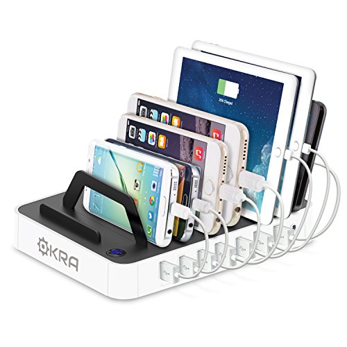 Okra 7-Port Hub USB Desktop Universal Charging Station Multi Device Dock for iPhone, iPad, Samsung Galaxy, LG, Tablet PC and all Smartphones and Tablets (White)