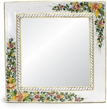 MIRROR OLD TOSCANA: Luxury Hand Painted Square Mirror - Montelupo Design