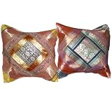 2 Red Vintage Silk Sari Toss Pillow Cushion Coversby Mogulinterior