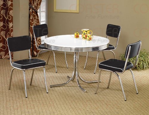 Union Square Peyton Retro Dining Table with Black Cushion Dining Chair in Chrome