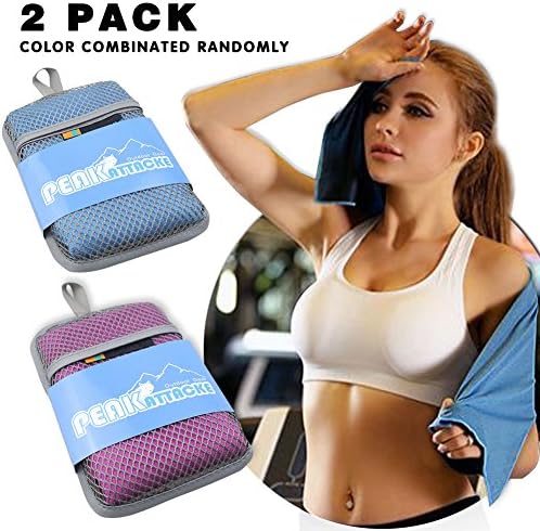 PeakAttacke Outdoor Fast Drying Microfiber sports Towel Easy to Carry and Ultra Light for Camping, Travel, Running, Yoga, Fitness, Golf 2 Pack