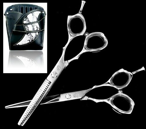 Kamisori Professional Hair Shears & Texturizer Set Katsumi Titanium Collection 5.5 Inches + Designer Snake Scissor Case