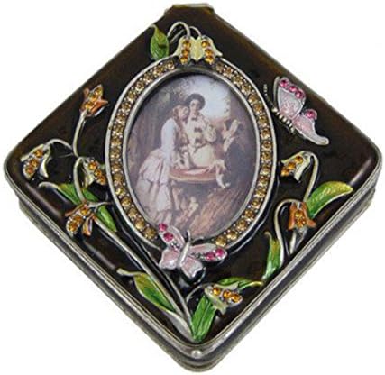 Pewter Golden Brown Pink Orange Green Enamel Photo Frame Jeweled Faberge Trinket Box Hinged Collectable
