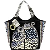 Laurel Burch Large Scoop Tote with Zipper Top, Spotted Cats