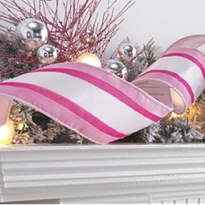 Click to buy Pink Christmas:  Striped Pink Pleated Wire Christmas Ribbon, 4 Inch Wide X 5 Yards  from Amazon!