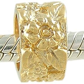 Flower 14K Gold on 925 Sterling Silver Spacer Bead fits European Charm Bracelet