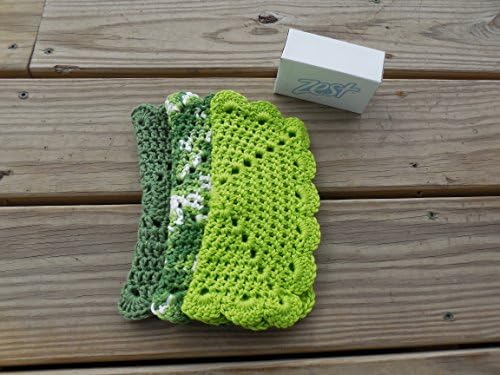 Crochet Dishcloth or Washcloth, Apple Green, Sage Green and Lime Ombre Variegated 100% Cotton Clothes, Eco-friendly, Set of 3