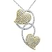 Double Loving heart charm pendant with rows of 0.80cttw pave round diamonds in 18K two tone gold