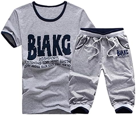 Amybria Men's Cotton Crew Neck Sports T Shirt Short Pants Set