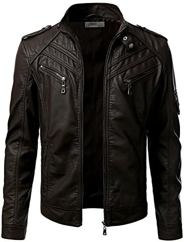 Kara Cervantes Mens Leather Look Motorcycle Rider Bomber Jacket