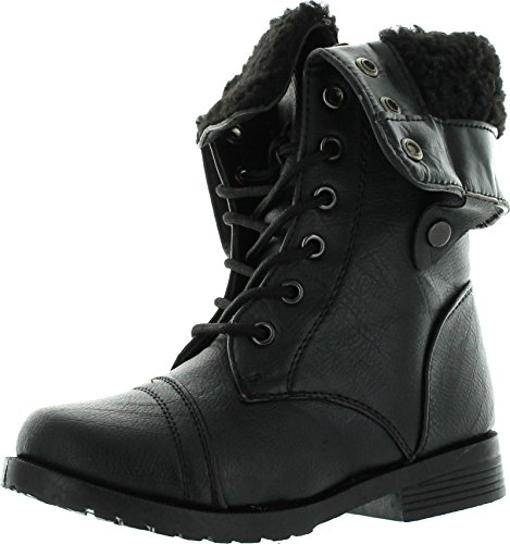 Kids Foldable Cuff Fur-Lined Lace Up Mid-Calf Combat Boots