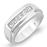 14k White Gold Brilliant Princess Diamond Channel Mens Ring (1.00 cttw, I-J Color, I1- I2 Clarity)