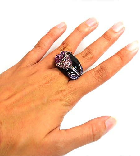 Shimmering Multi-Tone 3-D Rose Coctail Ring on Black Colored Metal: JGS194(7)-PU