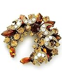 Burnished Goldtone Topaz and Clear Rhinestone Brooch Pin