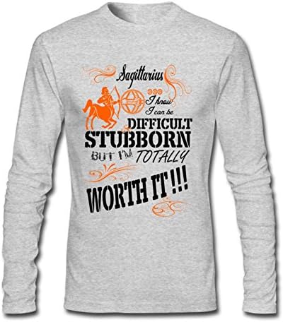 Xuely Men's Funny Zodiac Sagittarius Pattern Worth It Long Sleeve T-shirt S Gray