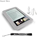 Kroo Nook Electronic Book Reader Slim Silicone Skin Case (White) + Includes a 4-Inch eBigvalue Determination Hand Strap + Easy Travel Car Charger