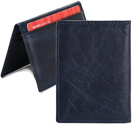 Onepi Slim Genuine Cowhide Leather Wallet for Men or Women -Thin ID Window Card Holder (Blue)