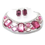 Pink Facet Glass Stone Necklace And Earring Set Fashion Jewelry