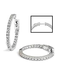 Sterling Silver Rhodium Plated CZ Hoop Earrings - DCE-38
