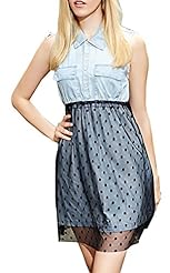 Elasticized   Waistline Sleeveless Cotton/Denim  Dress