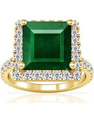 18K Yellow Gold Princess Cut Emerald Ring With Sidestones (GIA Certificate)