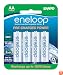 eneloop NEW 2000mAh Typical, 1900mAh Minimum, 1500 cycle, 4 Pack AA, Ni-MH Pre-Charged Rechargeable Batteries