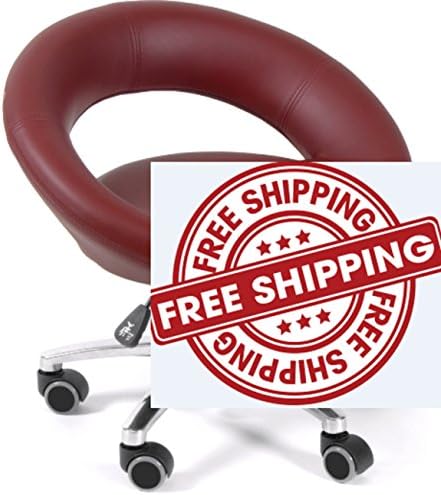 Salon Nail Pedicure Stool (Chair)(BURGUNDY) Pneumatic, Adjustable & Rolling Harmony